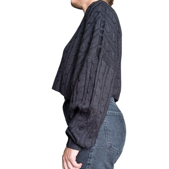 Garage Black Knit Cropped Sweater with Cuffed  Large Sleeves Women Size M/L - Picture 2 of 7